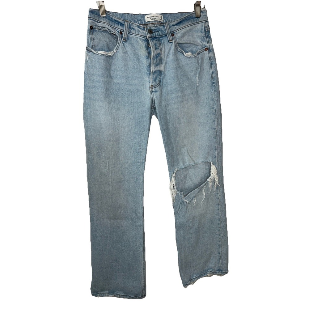 Abercrombie Fitch 90s Baggy Low Rise‎ Jeans Womens 27/4 Light Wash Distressed